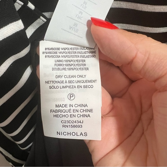 NEW NWT NICHOLAS Jane Contrast Square Neck Midi Dress In Black & Milk Stripe - Picture 12 of 13